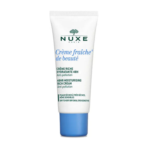 Nuxe Crème Fraîche de Beauté moisturizing cream for dry skin in 30ml jar, showcased on a neutral background.