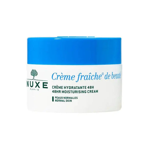 Nuxe Crème Fraîche De Beauté moisturizing cream for normal skin in 50ml jar, displayed with product label and packaging.