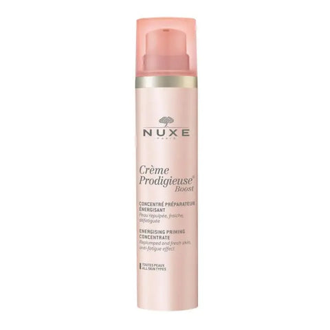 Nuxe Crème Prodigieuse Boost energising priming concentrate in a 100ml bottle, with sleek packaging and a modern design.