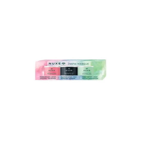 Set of three Nuxe Insta-Masque 15ml tubes by Jag Couture London, showcasing the skincare masks in individual packaging