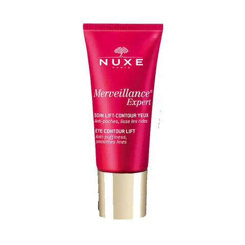 Nuxe Merveillance Expert Eye Contour Lift 15ml, a skincare product for eye area, shown in a sleek bottle with a white cap.