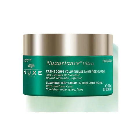 Nuxe Nuxuriance Ultra luxurious anti-aging body cream in a 200ml jar, shown with elegant packaging and smooth texture