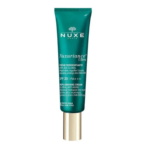 Nuxe Nuxuriance Ultra Replenishing Cream SPF20 in 50ml jar, shown with elegant packaging and product label.