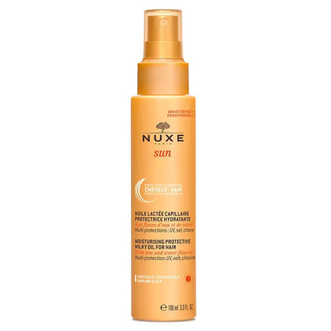 Nuxe Sun Milky Oil for Hair in 100ml bottle, featuring a sleek packaging design from Jag Couture London New York.