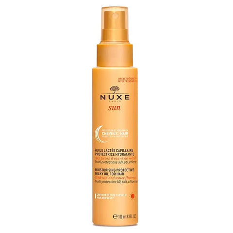 Nuxe Sun Milky Oil for Hair by Jag Couture London, 100ml bottle with a sleek design, ideal for nourishing sun-exposed hair.