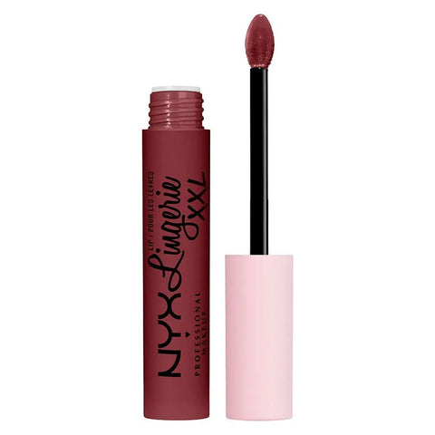 Nyx Lip Lingerie XXL Matte Liquid Lipstick in Shade Strip y Tease, with a sleek tube and applicator visible.