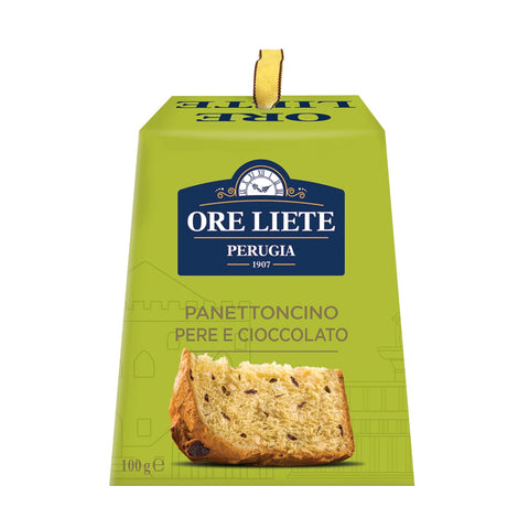 Mini Ore Liete panettone by Jag Couture London with pear and chocolate chips in a gift box, perfect for special occasions.