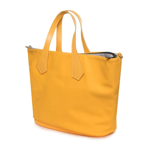 Obag X073 COMP25ST-MIS33 tote bag by Jag Couture London New York, beige with brown leather accents and silver hardware.