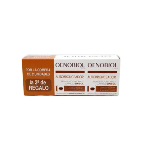 Oenobiol Self-Tanning Triplo capsules in a blister pack, natural tanning supplement by Jag Couture London New York.