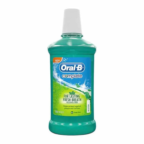 Oral-B Complete Fresh Mint Mouthwash in a 500ml bottle, featuring a refreshing mint flavor from Jag Couture London New York.