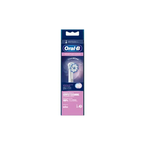 Three Oral-B Sensitive Clean replacement brush heads by Jag Couture London, designed for gentle, effective teeth cleaning.