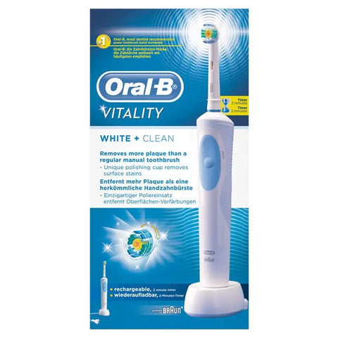 Electric toothbrush from Oral-B Vitality Crossaction line, with a sleek handle and brush head for effective cleaning.
