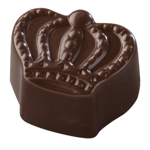 Dark orange ganache shaped like an orange crown from Jag Couture London, 15.4g, with rich textured surface.