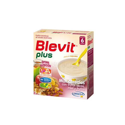 Ordesa Blevit Plus multicereal dried fruit and nuts in a 600g package, featuring mixed grains, dried fruits, and nuts.