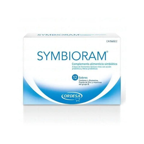 Ordesa Symbioram 2.5g probiotic sachets by Jag Couture London and New York, showing 12 individual powder sachets in package.