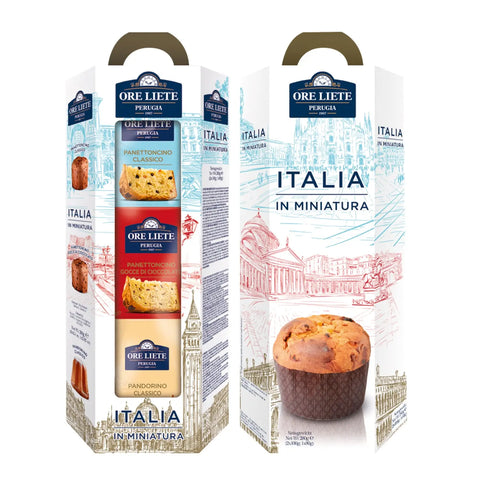 Assorted mini Panettone and Pandoro by Jag Couture London New York, including classic, choc chip, and Pandoro varieties.