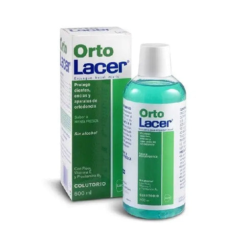 Ortolacer mint flavored mouthwash in a 500ml bottle by Jag Couture London New York, showing the bottle and label.