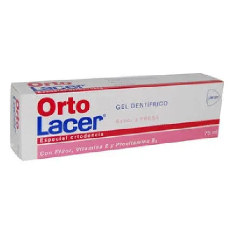 Ortolacer strawberry-flavored dental gel in a 75ml tube, from Jag Couture London New York, shown in the image.