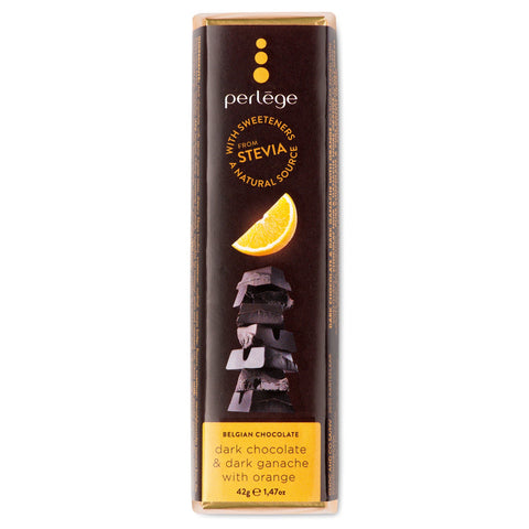 Dark chocolate bar with orange ganache from Jag Couture London - New York, showcasing a rich chocolate coating with vibrant orange filling.