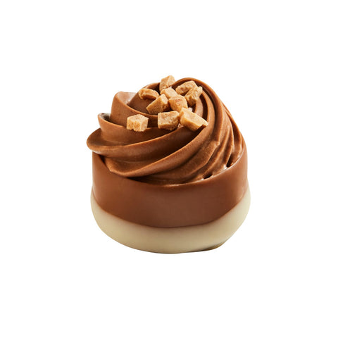 Jag Couture London caramel banana ganache and fudge cupcake, 17.2g, with rich chocolate frosting and caramel drizzle.