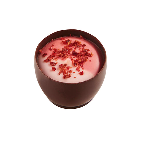 Mary chocolate confection by Jag Couture London featuring raspberry ganache and raspberry and strawberry crème topping, 14g.