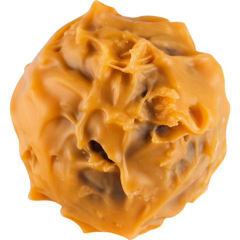 Orange-colored Inga chocolate by Jag Couture London with dark chocolate orange ganache, 14.6g, showcasing a glossy, textured surface.