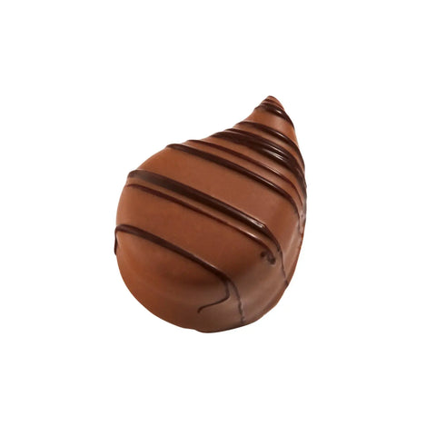 Pandora milk chocolate with caramel ganache by Jag Couture London, 16g, showing the chocolate piece with caramel filling.