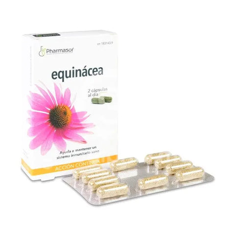 Pharmasor Echinacea Continued Action 30 capsules in a bottle, natural supplement by Jag Couture London New York.