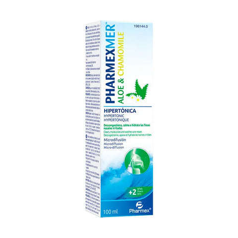 Pharmexmer Hyper Aloe & Chamomile 100ml bottle with label, skincare product by Jag Couture London New York on a white background.