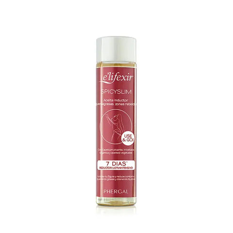 Phergal Elifexir Dermo Spicyslim U&G Oil 150ml from Jag Couture London and New York, shown in a clear bottle with a pump dispenser.