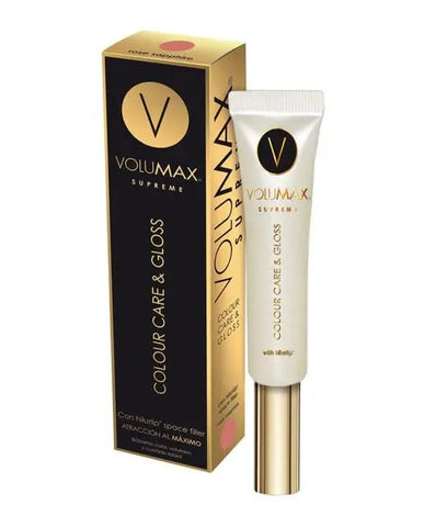 Phergal Volumax Supreme Colour Care and Gloss Lip Balm in Rose Sapphire, 15ml, with smooth packaging and vibrant pink and blue tones.