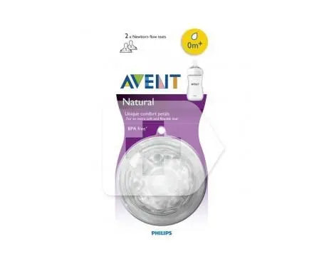 Two Philips Avent Natural baby bottle teats for 0 months, designed for newborns, by Jag Couture London New York.