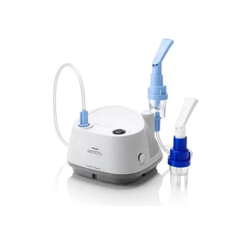 Philips Innospire Elegance Nebulizer with sleek design, used for respiratory treatments, featuring transparent medication chamber.