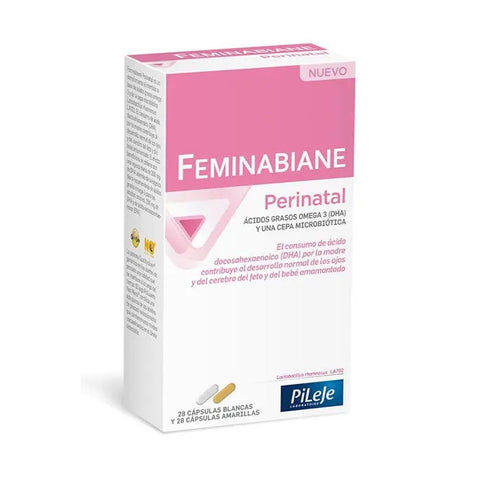 Pileje Feminabiane Perinatal dietary supplement capsules by Jag Couture London New York, shown in a close-up image.