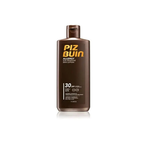 Piz Buin Allergy Lotion SPF30 high protection in 200ml bottle, suitable for sensitive skin, by Jag Couture London New York.