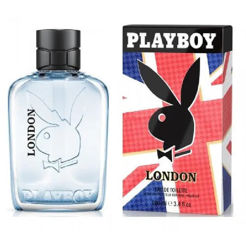 Playboy London Eau De Toilette spray 100ml by Jag Couture London-New York, featuring a sleek bottle design.
