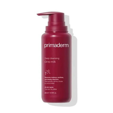 Primaderm Deep Cleansing Oil to Milk by Jag Couture London, 200 ml bottle showing the product and packaging.