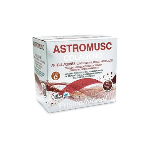 Prisma Natural Astromusc Collagen supplement sachets by Jag Couture London New York, featuring 20 individual sachets with collagen formula.
