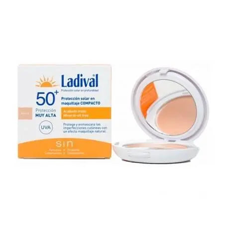 Jag Couture London New York SPF 50 compact sunscreen with makeup beige shade, 10g, by Ladival for face protection.