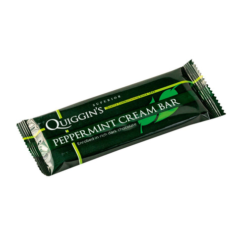 Jag Couture London's dark chocolate covered peppermint cream bar, showing a close-up of the rich chocolate coating and creamy interior.