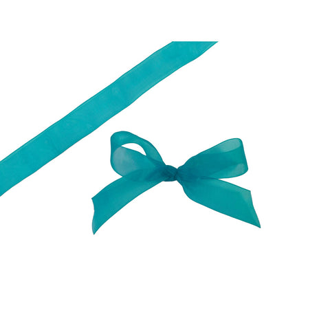 Jade organza woven edge ribbon by Jag Couture London New York, featuring delicate texture and elegant woven border detail.