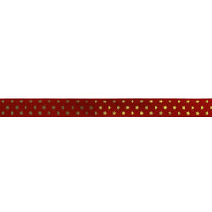 Red single faced satin ribbon with gold twinkling stars