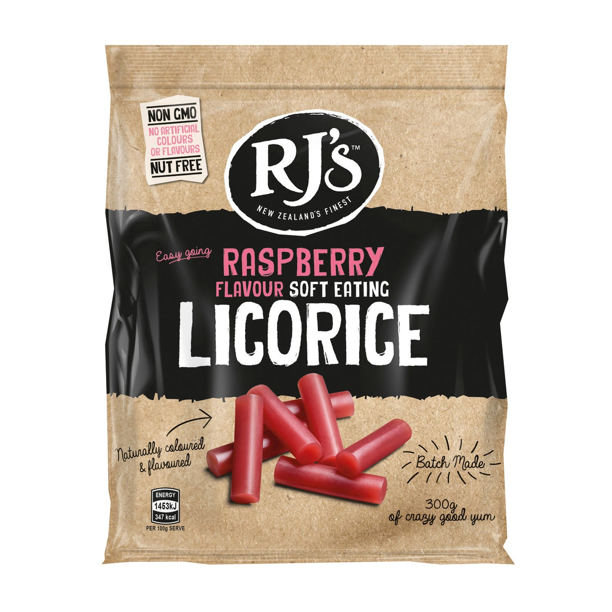RJ's raspberry soft eating licorice bags