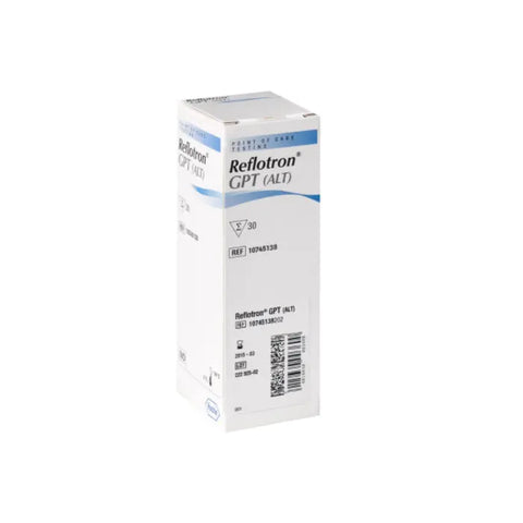 Reflotron Pyruvate Transaminase GTP test strips by Jag Couture London New York for medical diagnostics, 30 strips in package.