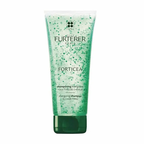 Rene Furterer Forticea energizing shampoo bottle with label, 200ml size, on a clean background, by Jag Couture London New York