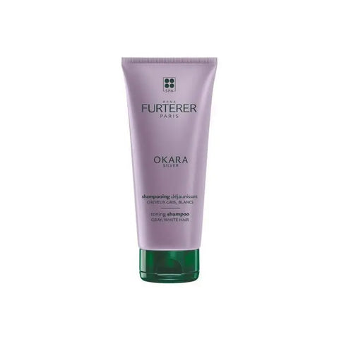 Rene Furterer Okara Silver Toning Shampoo 200ml bottle with silver accents, designed for blonde and gray hair care.