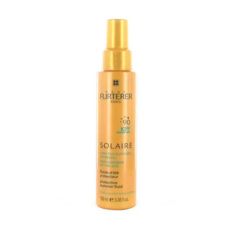 René Furterer Solaire Kpf90 Protective Summer Fluid 100ml, lightweight hair protection for sunny weather, in a clear bottle.