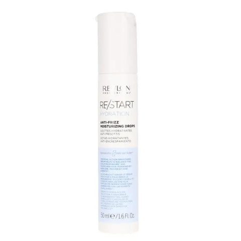 Revlon Re-Start Hydration Anti-Frizz Moisturizing Drops in 50ml bottle, with Jag Couture London New York branding visible.