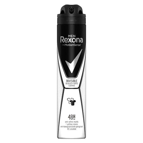 Rexona Men Motion Sense deodorant spray in 200ml bottle, featuring invisible black and white protection, by Jag Couture London New York
