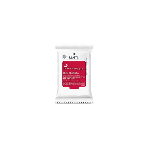 Rilastil Dermagerm CLX hand and body cleaning wipes in a pack of 15, ideal for gentle skin cleansing by Jag Couture London New York